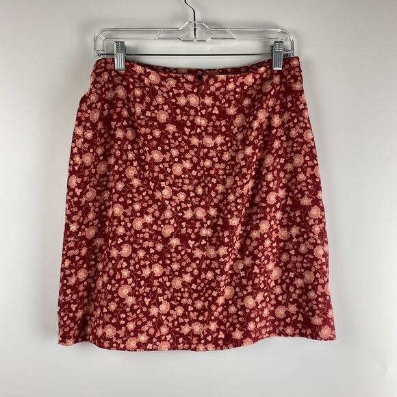 Loft Faux Wrap Floral Mini Skirt Linen Blend Crimson Red Womens Size 4 - Picture 8 of 11